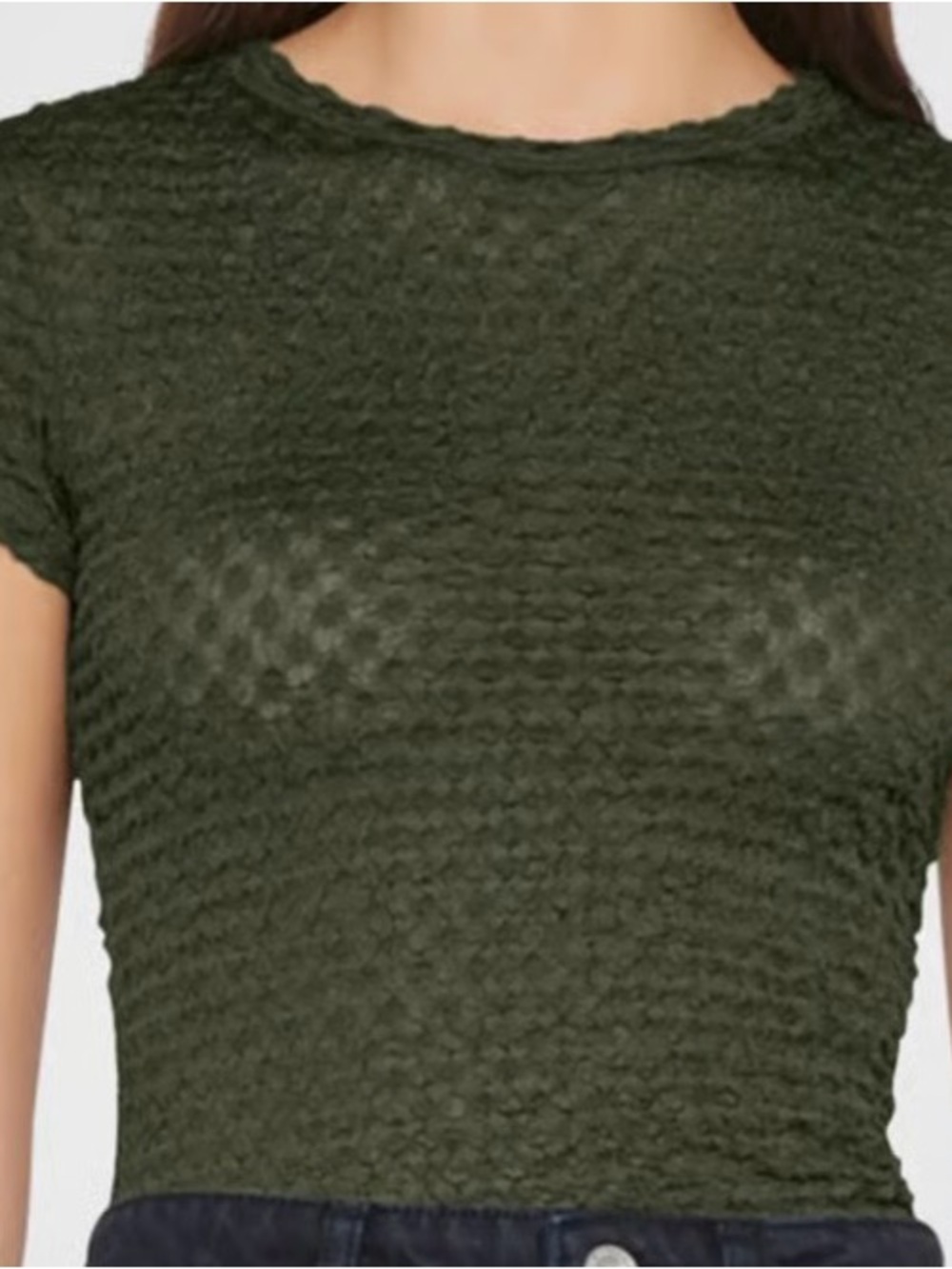 Frame Denim Olive Green Textured Crop Top